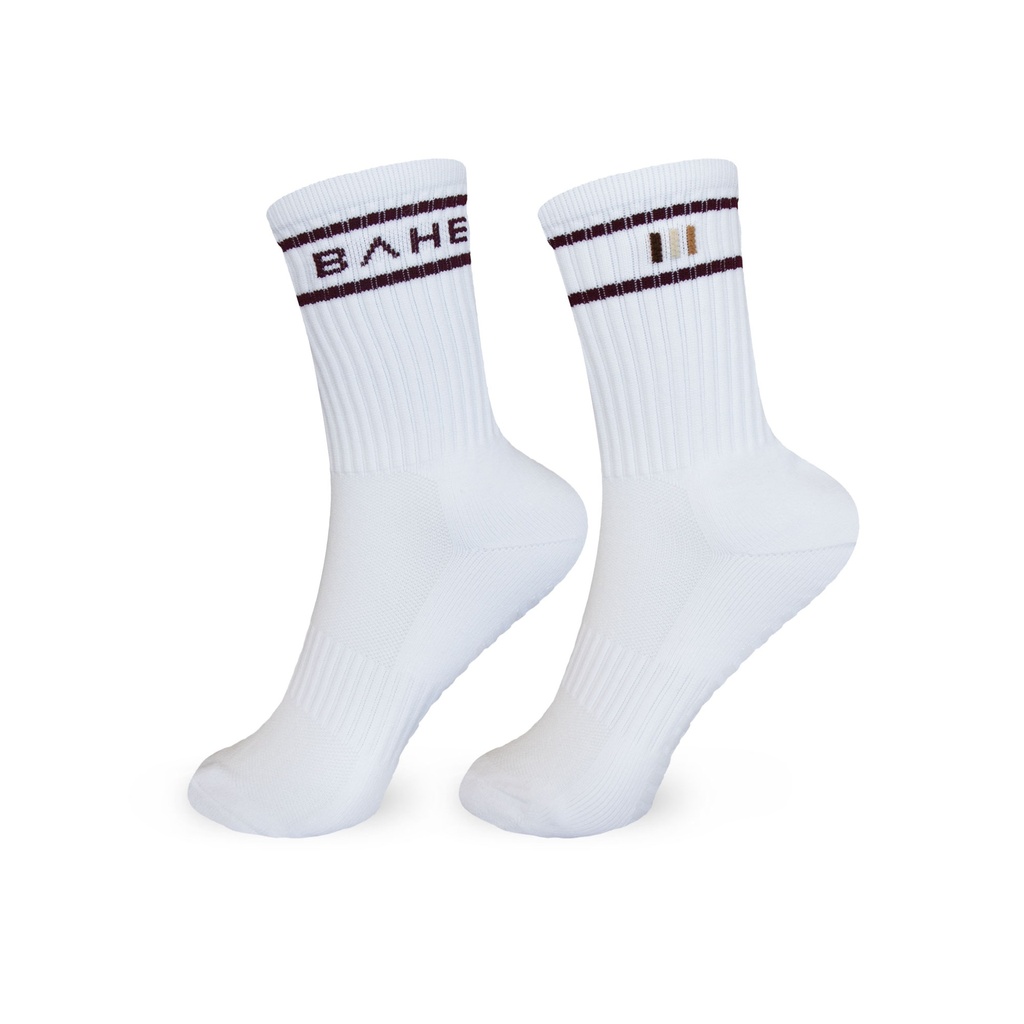 BAHE - STUDIO GRIPPY CREW SOCKS - Pink/White