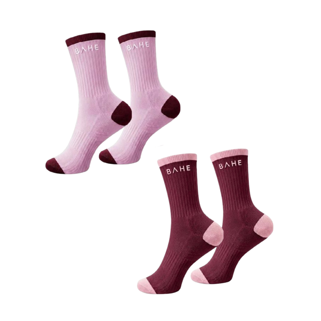 BAHE - STUDIO GRIPPY CREW SOCKS - Pink/Burgundy