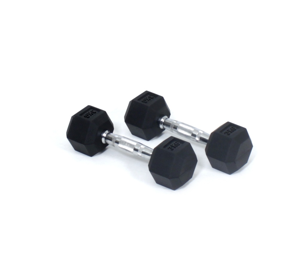 3 kg Rubber Hex Dumbbells