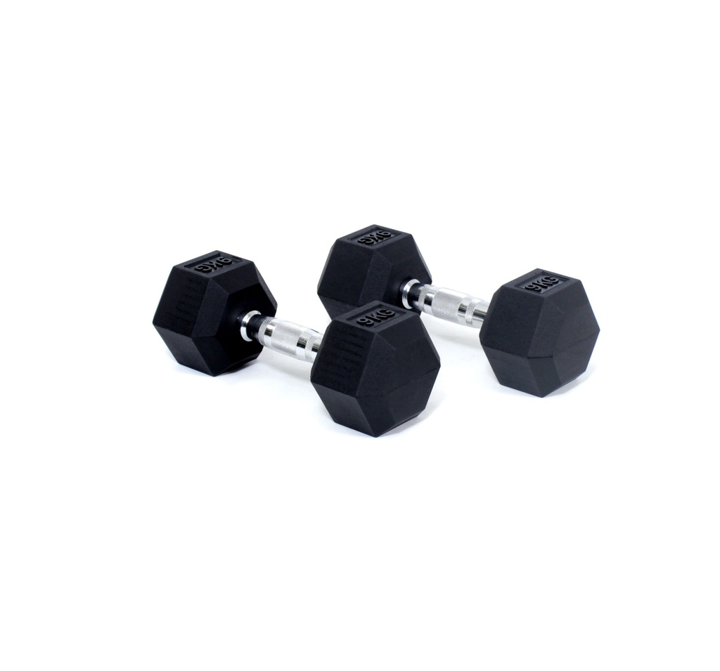 [811209] 9 kg Rubber Hex Dumbbells